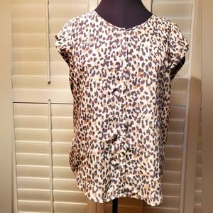 Joie grey leopard cap sleeve button up blouse size L